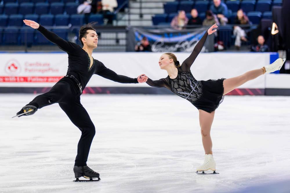 DANIELLE EARL / SKATE CANADA FILES
Winnipeg pair Ava Kemp (right) and Yohnatan Elizarov are set to join teammate David Howes at the senior level and could be in the conversation to represent Team Canada at the 2026 Milan-Cortina Olympic Games.