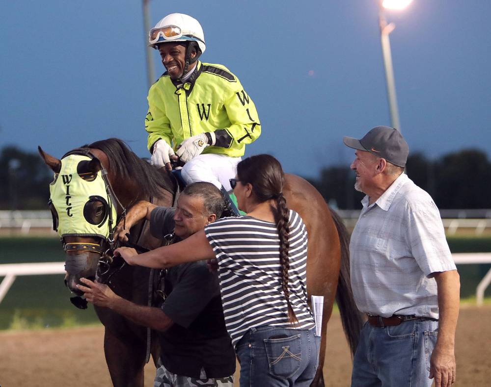 Jason Halstead /ASSINIBOIA DOWNS
Four of Assiniboia Downs trainer Jerry Gourneau’s (right) winners this week were ridden by jockey Renaldo Cumberbatch (left).