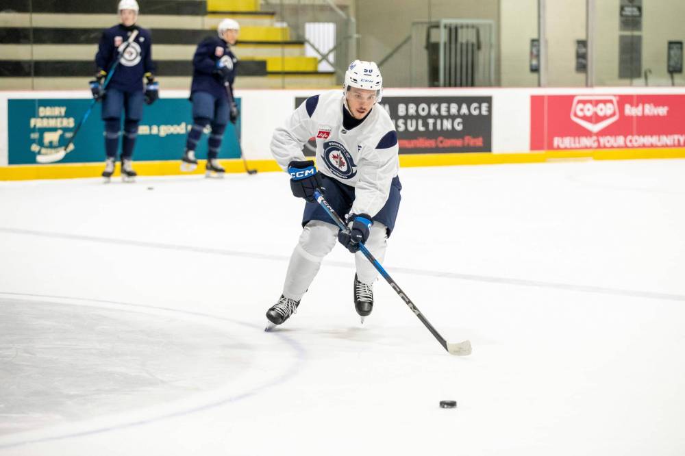 BROOK JONES / FREE PRESS
Winger Nikita Chibrikov made the request to suit up for the Winnipeg Jets in the Prospect Showdown games in Montreal because he’s been recovering from his knee injury since January and is eager to play in game action.