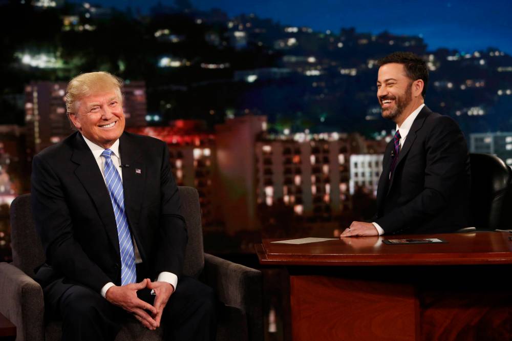 Randy Holmes/The Associated Press Files
Then-Republican presidential candidate Donald Trump, left, makes an appearance as a guest with host Jimmy Kimmel during a taping of the ABC television show, “Jimmy Kimmel Live!,” in 2016.