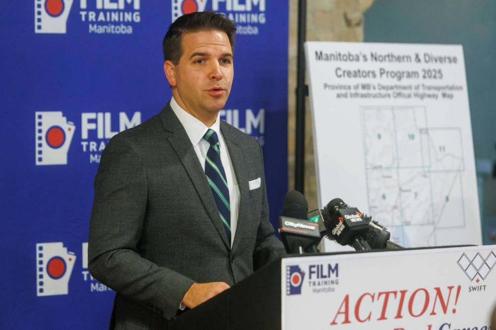 MIKE DEAL / FREE PRESS
Adam Smoluk, executive director of Film Training Manitoba, speaks during the FTM and Doc Manitoba’s project partnership announcement on Friday in Winnipeg.