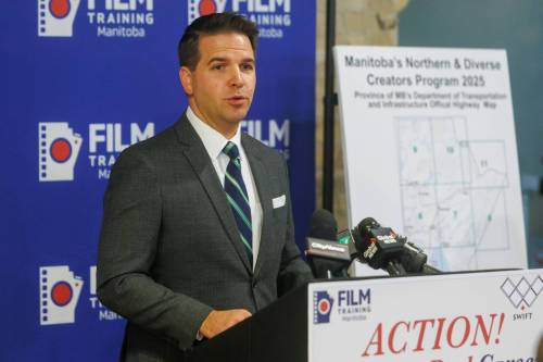 MIKE DEAL / FREE PRESS
                                Adam Smoluk, executive director of Film Training Manitoba, speaks during the FTM and Doc Manitoba’s project partnership announcement on Friday in Winnipeg.