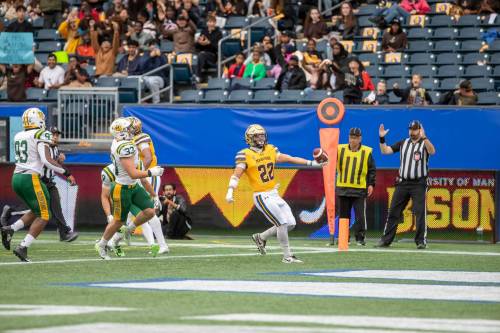 BROOK JONES / FREE PRESS
                                Bisons running back Breydon Stubbs, carried the ball 21 times for 129 yards Saturday against the U of A.
