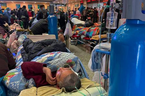 Associated Press files
                                In this 2023 photo, patients with COVID symptoms use ventilators at the crowded Changhai Hospital in Shanghai, China.