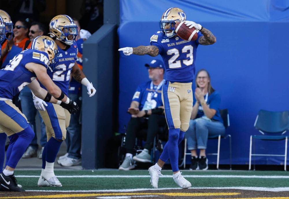 JOHN WOODS / THE CANADIAN PRESS FILES
Winnipeg Blue Bombers’ Trey Vaval set a franchise record in September when he returned a 128-yard missed field goal for a touchdown against the Hamilton Tiger-Cats.