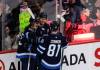 John Woods / THE CANADIAN PRESS
                                The Winnipeg Jets top trio are off to a hot start this season. From left: Mark Scheifele, Gabriel Vilardi and Kyle Connor celebrate Vilardi’s goal against the Pittsburgh Penguins on Saturday.