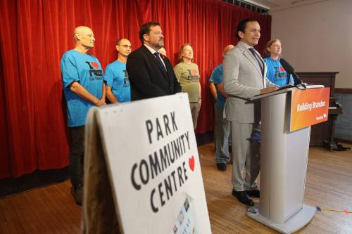 Premier Wab Kinew announced the province will spend another $1 million for reconstruction of Park Community Centre in Brandon. (Tim Smith / The Brandon Sun)