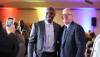 RUTH BONNEVILLE / FREE PRESS
                                Milt Stegall poses for a photo with Mayor Scott Gillingham.
