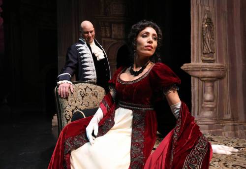 Ruth Bonneville / Free Press
                                Italian-American soprano Marina Costa-Jackson (left) enthrals as the doomed Tosca, while Winnipeg baritone Gregory Dahl captures the depths of Baron Scarpia&rsquo;s depravity.