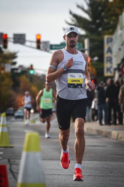 Photo courtesy of Simon Berube
                                Simon Berube ran the third fastest marathon time by a Manitoban when he crossed the finish line at the Indianapolis Marathon in 2:19:38.