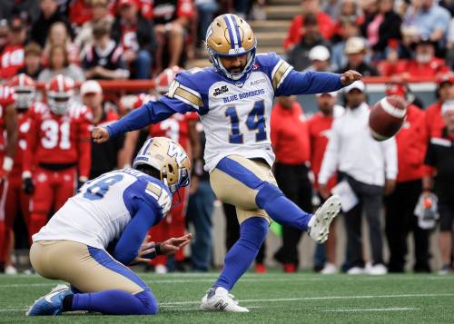 Jeff McIntosh / The Canadian Press files
                                Winnipeg Blue Bombers kicker Sergio Castillo (right) went 28-for-56 on three-point attempts last season while punter Jamieson Sheahan (left) enjoyed a career year with a 47.8-yard average, the second highest in franchise history.