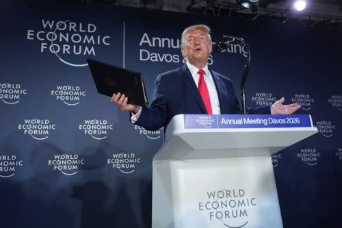 President Donald Trump speaks during a meeting of Global Business Leaders at the Annual Meeting of the World Economic Forum in Davos, Switzerland, Wednesday, Jan. 21, 2026. (AP Photo/Evan Vucci)