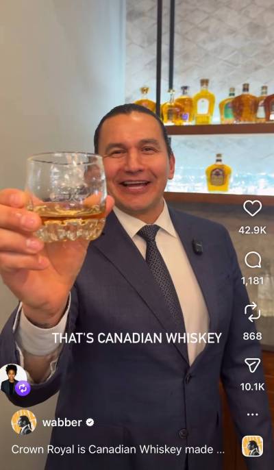INSTAGRAM
                                In a video published Thursday, Premier Wab Kinew attempted to publicly appeal to Ontario Premier Doug Ford to reconsider pulling Crown Royal whisky from the shelves in that province next month.