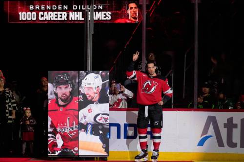 Seth Wenig / The Associated Press files
                                New Jersey Devils defenceman Brenden Dillon honoured with a ceremony for his 1,000-game mark back in December.
