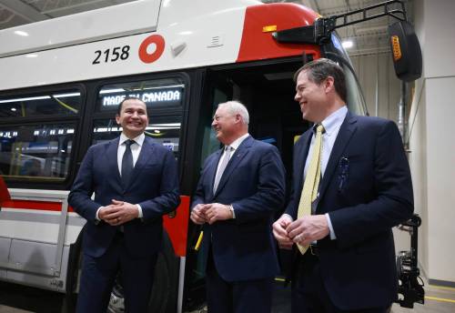 RUTH BONNEVILLE / FREE PRESS
                                From left: Premier Wab Kinew along with former NFI adviser Paul Soubry, and John Sapp, newly appointed president and CEO.