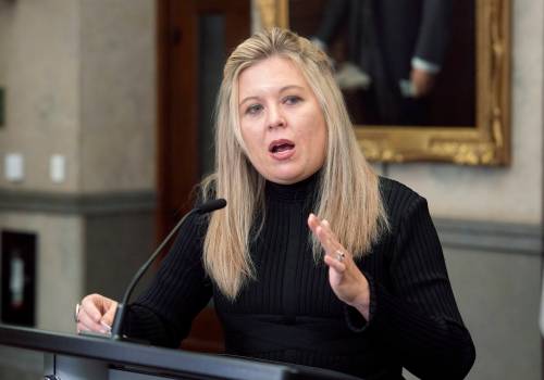THE CANADIAN PRESS/Adrian Wyld
                                Conservative MP Michelle Rempel Garner speaks in the foyer of the House of Commons in Ottawa on Nov. 20, 2025.