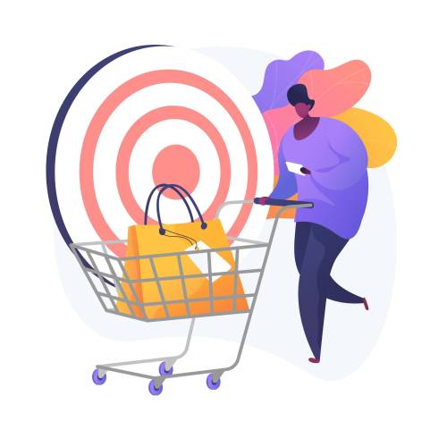 Freepik
                                Target sales. Clients attraction accuracy, shopping list, consumerism idea. Retail service customer, shopper with trolley cartoon character. Vector isolated concept metaphor illustration