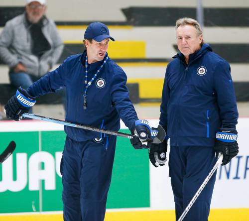 John Woods / THE CANADIAN PRESS FILES
                                The Winnipeg Jets may need another dose of former head coach Rick Bowness&rsquo; (right) version of tough love &mdash; a remedy attempted by current head coach Scott Arniel (left) earlier this season.