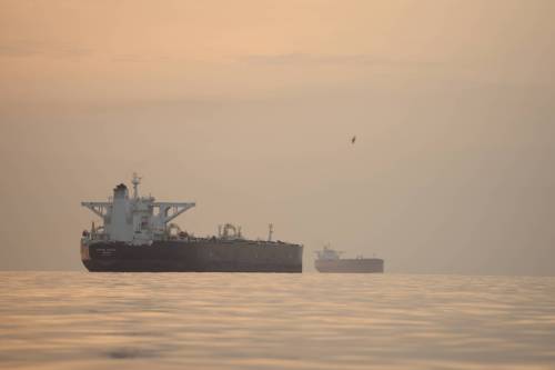 Tankers anchored in the Strait of Hormuz off the coast of Qeshm Island, Iran on Saturday. (Asghar Besharati / The Associated Press files)