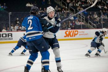BROOK JONES / FREE PRESS FILES
                                Manitoba Moose defenceman Tyrel Bauer (2) is known for dropping the gloves, logging 401 penalty minutes in his career with the club.