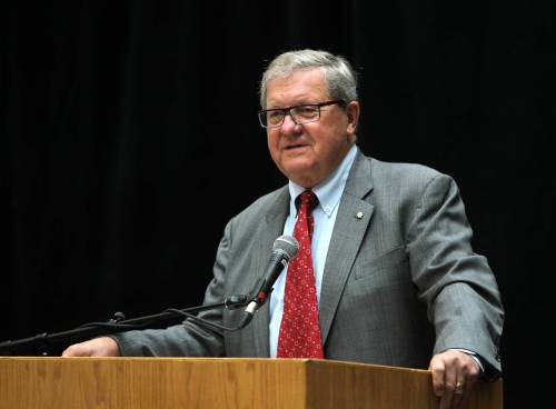FREE PRESS FILES
                                Lloyd Axworthy, then-president and vice-chancellor of the University of Winnipeg, speaks in the Richardson College for the Environment and Science complex in 2012.