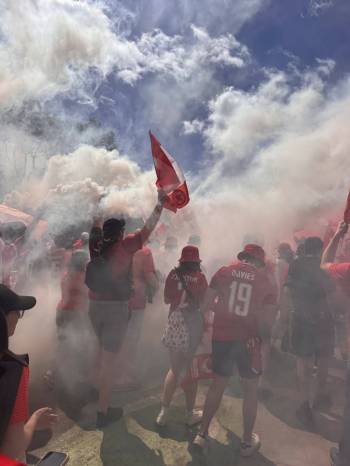 CARRIE SERWENTYK PHOTO
                                Canadian fans marched in a sea of red and white to Toronto Stadium Friday.