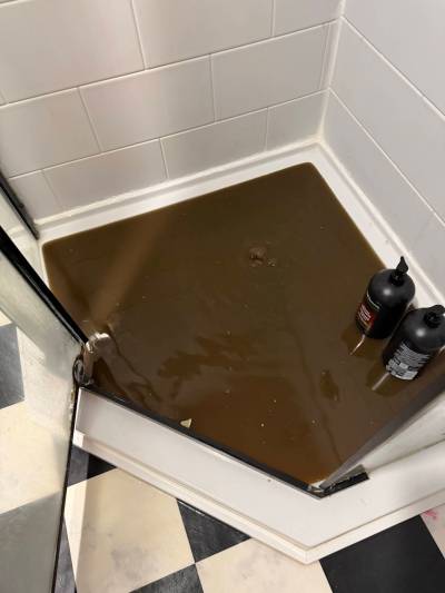 SUPPLIED
                                Michael Koncur&rsquo;s basement shower flooded with sewage &mdash; again &mdash; after heavy rainfall Monday.