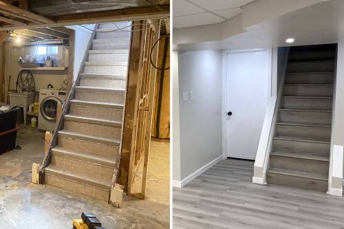 Marc LaBossiere photos / Free Press
                                Before and after: non-load-bearing studs were cut away to make room for the new design.