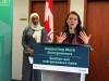 Aaron Epp / Free Press 
                                Liberal MP Rechie Valdez announces a $3.2 million investment that will help local Black entrepreneurs as Obsi Neggussa, program manager at Rahma Community and Youth Centre Inc., looks on at the Black-Manitobans Chamber of Commerce office in Winnipeg on Wednesday.