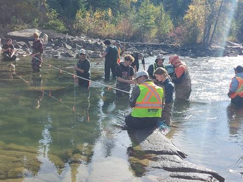 Emmanuel Badewa Photo
                                University College of the North natural resources management technology students conduct streamflow monitoring in Goose River during a field-based exercise led by 
Dr. Emmanuel Badewa.