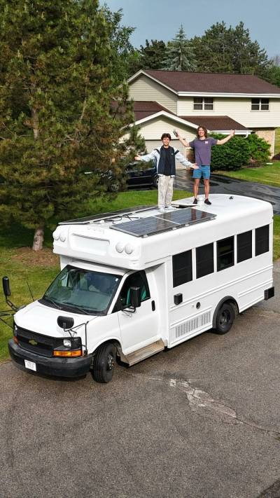 SUPPLIED
                                Divers Alex Tiaglei (left) and Braden Rumpit hit the road in their modified bus on a mission to cliff dive in all 50 United States in 50 days.