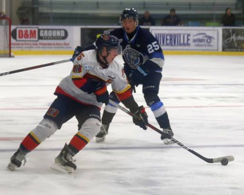 Cassidy Dankochik / THE CARILLON FILES
                                An invitation to the Winnipeg Jets development camp reinforces Adam Vigfusson&rsquo;s (15) belief that there is more than one path to developing as a player.