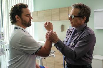 Apple TV
                                Jake Johnson (left) plays a tennis player on the outs who begrudgingly takes up pickleball in the Ben Stiller-produced The Dink.