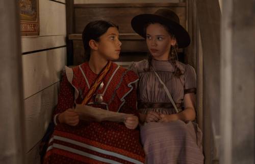 Eric Zachanowich / Netflix
                                From left: Good Eagle (Wren Zhawenim Gotts) and Laura Ingalls (Alice Halsey) become friends on the new Little House on the Prairie.