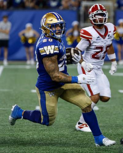 John Woods / THE CANADIAN PRESS
                                Winnipeg Blue Bombers running back Brady Oliveira took the ball to the house on a career-long 45-yard touchdown against the Calgary Stampeders last week.