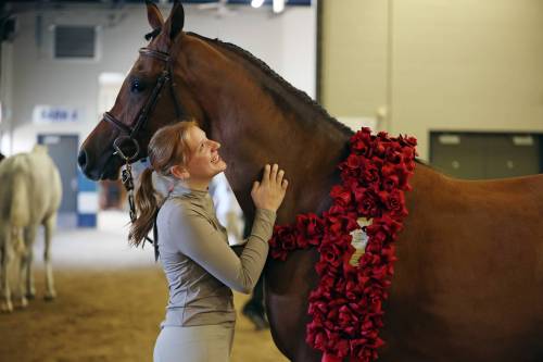 Photos by Tim Smith / The Brandon Sun
                                Youth rider Taryn Weiss, from Michigan, with a horse she rode that won a judged exhibition at Canada&rsquo;s National Arabian Championship at the Keystone Centre in Brandon.