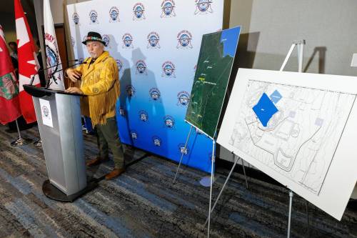 MIKE DEAL / FREE PRESS FILES
                                Larson Anderson, then chief of Norway House Cree Nation, announces that the First Nation has purchased the Minago Nickel Platinum Group Elements Project in November 2024.