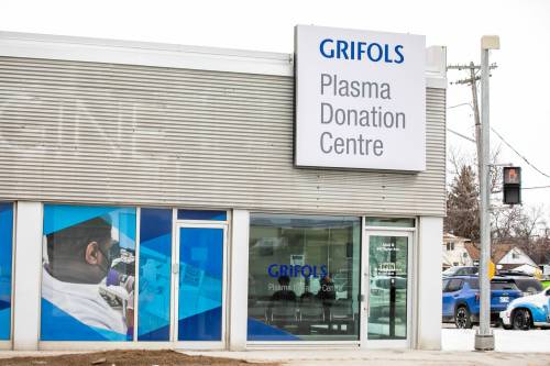 MIKAELA MACKENZIE / FREE PRESS FILES
                                Grifols Plasma Donation Centre on Taylor Avenue has temporarily stopped collecting plasma.