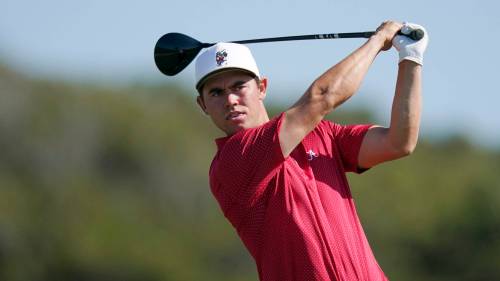 Vera Nieuwenhuis / The Associated Press
                                Alabama&rsquo;s Thomas Ponder tees off during an NCAA golf tournament in 2023.