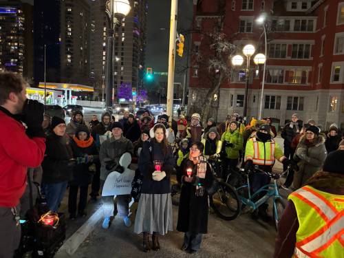 AARON EPP / FREE PRESS
                                More than 100 people gathered at the intersection of Roslyn Road and Osborne Street last November to remember Rosalie Tennison and promote safe roadways.