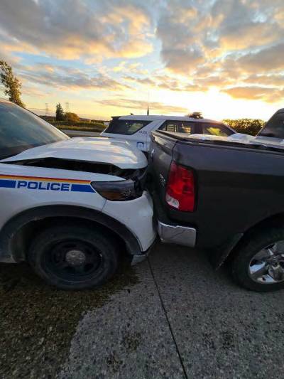 RCMP
                                One police cruiser was damaged during the pursuit but no one was hurt.