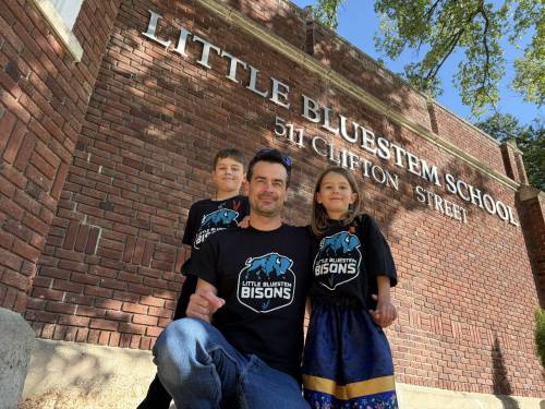 Maggie Macintosh / Free Press
                                Ryan Smith, along with kindergartner Hannah and Grade 4 student Owen, all voted for Little Bluestem to be their school&rsquo;s name.