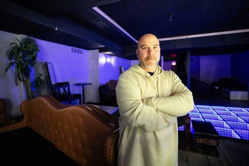 MIKAELA MACKENZIE / FREE PRESS
                                Christopher Gregoire, owner of AQ Sauna, says a live pipe bomb was found outside his club in the early hours of Sept. 11.