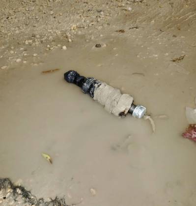 SUPPLIED
                                A pipe bomb left outside of AQ Sauna on Sept. 11.
