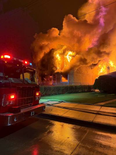 SUPPLIED
                                Photos shared on social media by the United Fire Fighters of Winnipeg show the structure engulfed in flames.