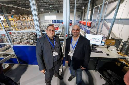 MIKE DEAL / FREE PRESS
                                Jay Stevens (right), president at the Stevens Company, and John Lowerison, vice-president of operations, at the grand opening Monday of the medical equipment supply firm&rsquo;s new Manitoba and northwestern Ontario distribution centre at 1-155 Haggart Ave. in Winnipeg.