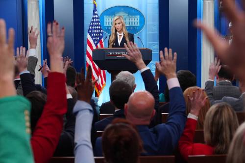 Julia Demaree Nikhinson / The Associated Press
                                Then-White House press secretary Katie Zacharia spoke with reporters on Oct. 13 in the James Brady Press Briefing Room at the White House.