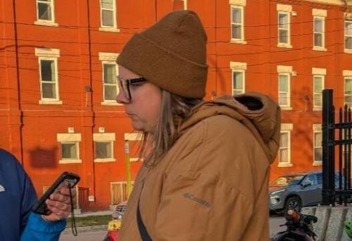 Supplied
                                Councillor-elect for Mynarski Ward, Natalie Smith, during the vigil for a man who died while crossing Main Street last Friday.