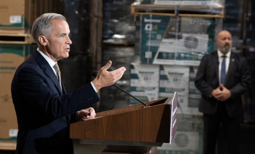 Prime Minister Mark Carney announces a new federal heat pump rebate program in Sherbrooke, Que., on Thursday, Oct. 8, 2026. THE CANADIAN PRESS/Christinne Muschchi