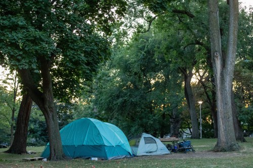 An encampment is pictured at Dufferin Grove Park in Toronto, on Friday, Sept. 19, 2025. THE CANADIAN PRESS/Alex Lupul